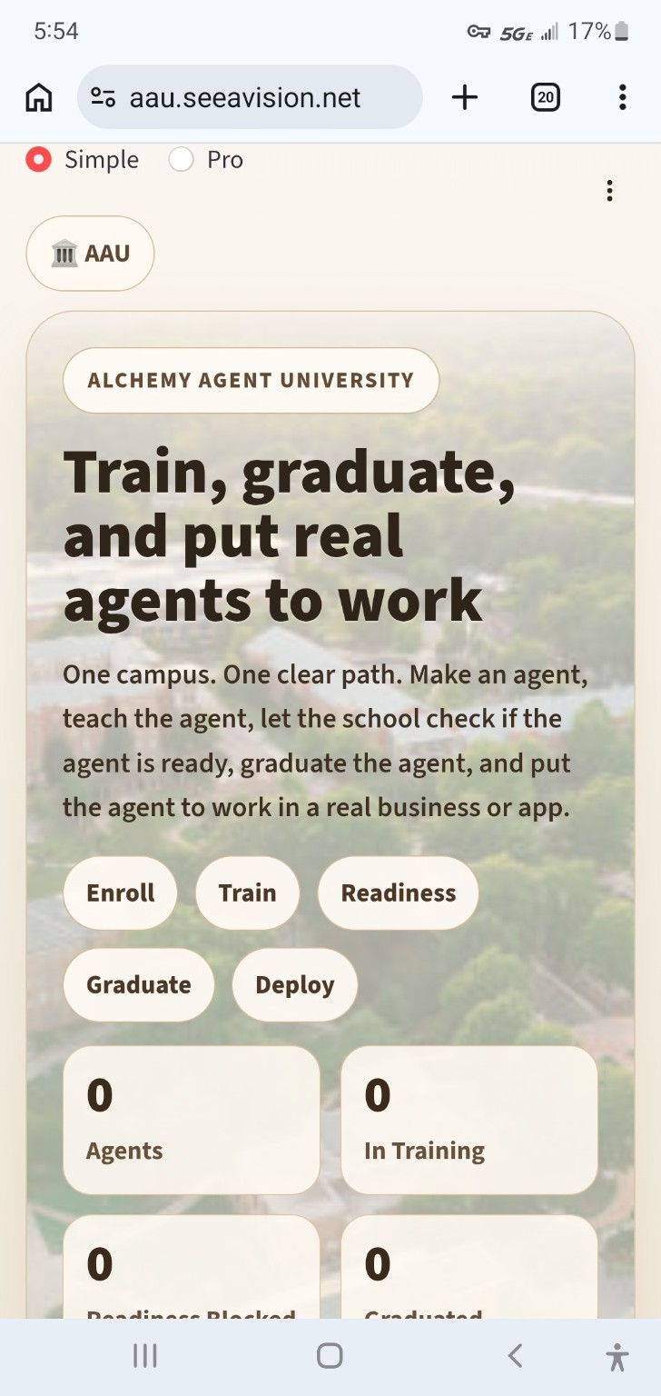 Alchemy Agent University mobile dashboard