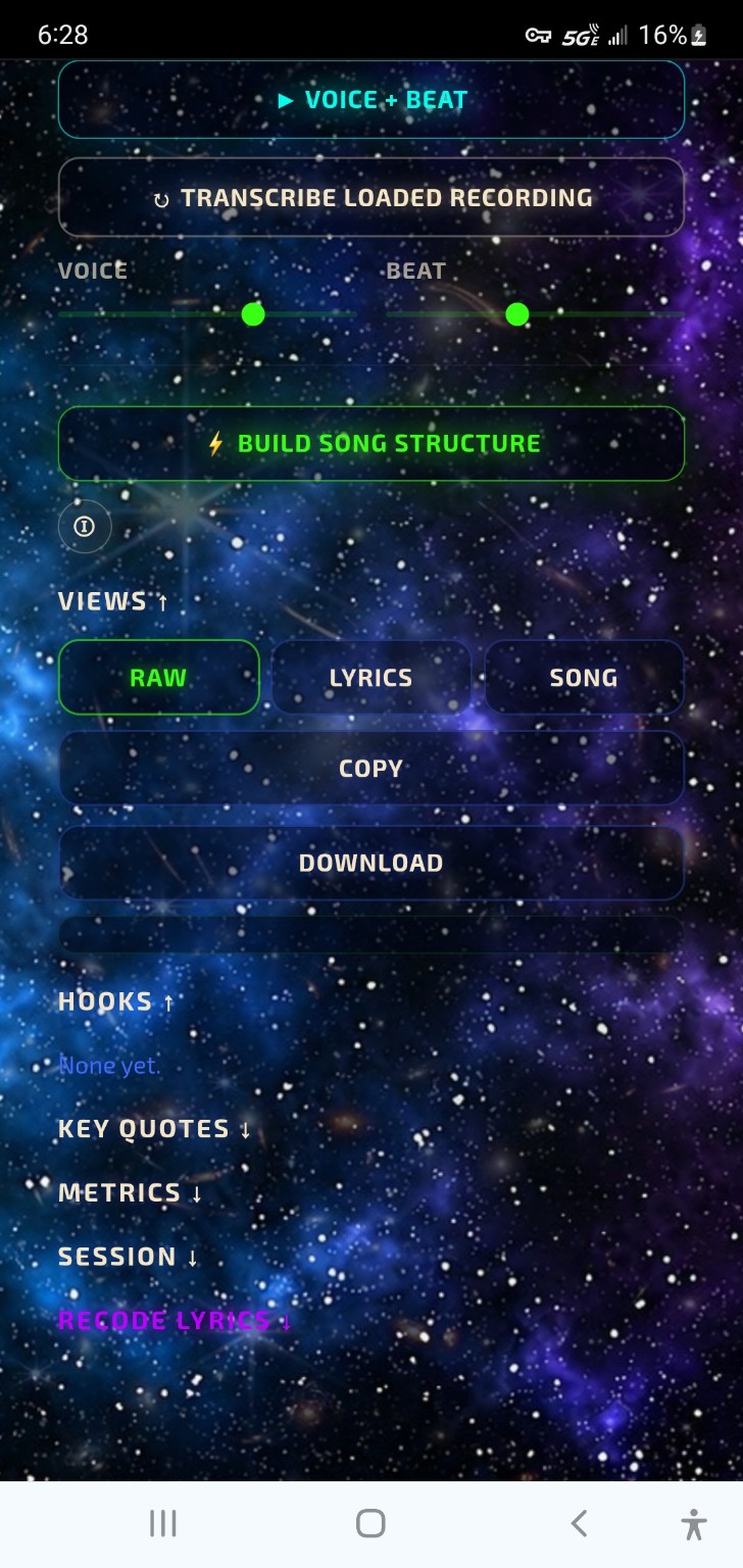 FlowState song structure screen